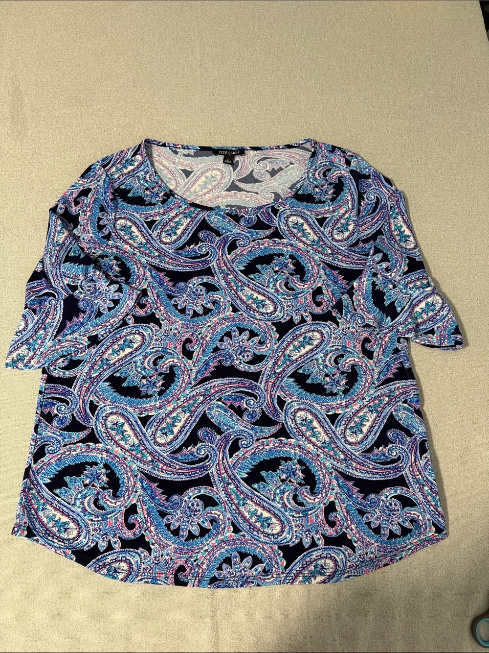 Roz & Ali Navy Paisley Scoop Neck Tunic with Blue & Purple Accents SZL - Picture 14 of 14